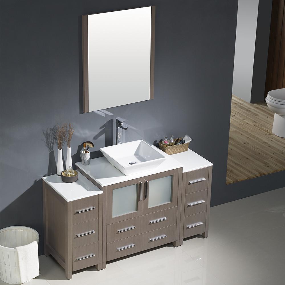 Fresca Torino 54" Gray Oak Modern Vanity w/ 2 Side Cabinets & Vessel Sink Vanity Fresca 