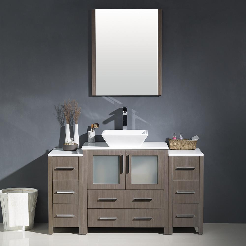 Fresca Torino 54" Gray Oak Modern Vanity w/ 2 Side Cabinets & Vessel Sink Vanity Fresca 