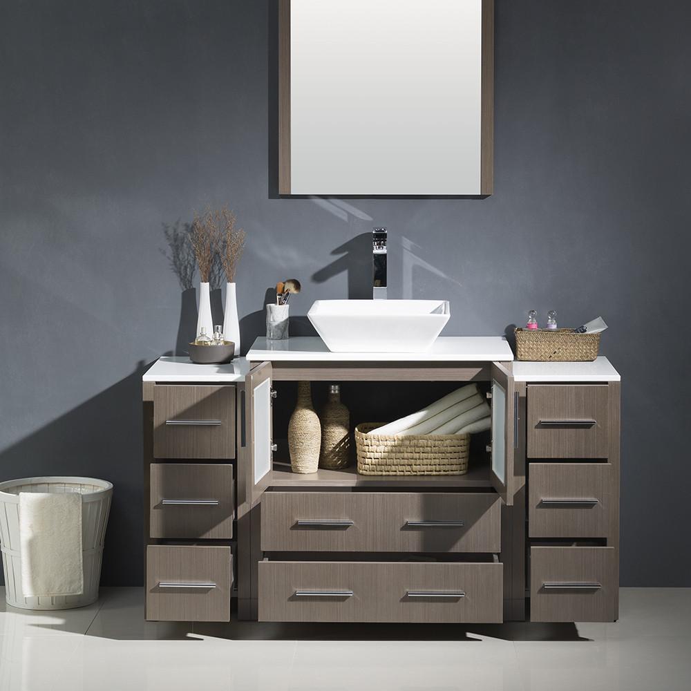 Fresca Torino 54" Gray Oak Modern Vanity w/ 2 Side Cabinets & Vessel Sink Vanity Fresca 