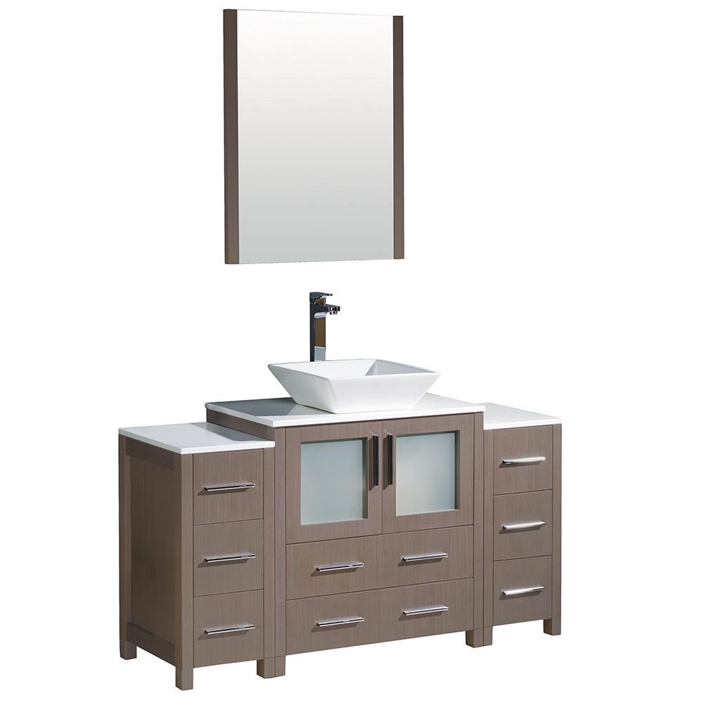 Fresca Torino 54" Gray Oak Modern Vanity w/ 2 Side Cabinets & Vessel Sink Vanity Fresca 