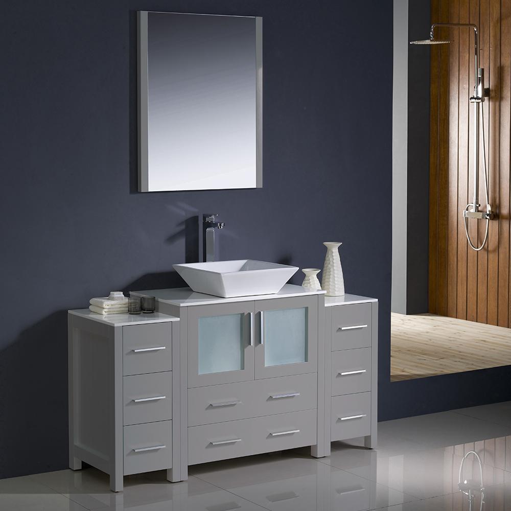 Fresca Torino 54" Gray Modern Bathroom Vanity w/ 2 Side Cabinets & Vessel Sink Vanity Fresca 