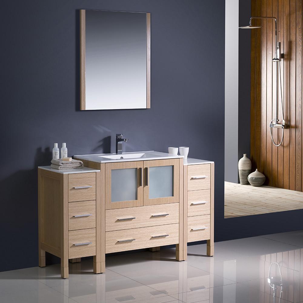 Fresca Torino 54" Light Oak Modern Vanity w/ 2 Side Cabinets & Integrated Sink Vanity Fresca 