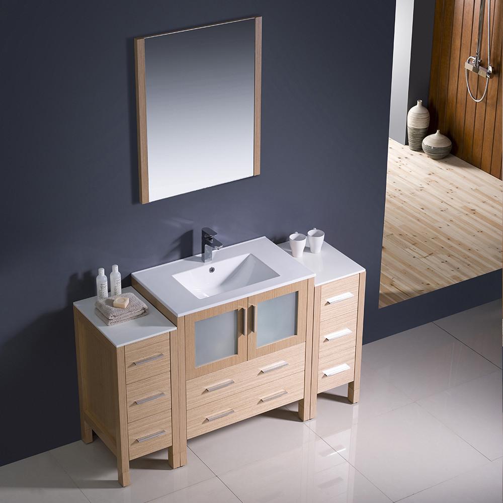Fresca Torino 54" Light Oak Modern Vanity w/ 2 Side Cabinets & Integrated Sink Vanity Fresca 