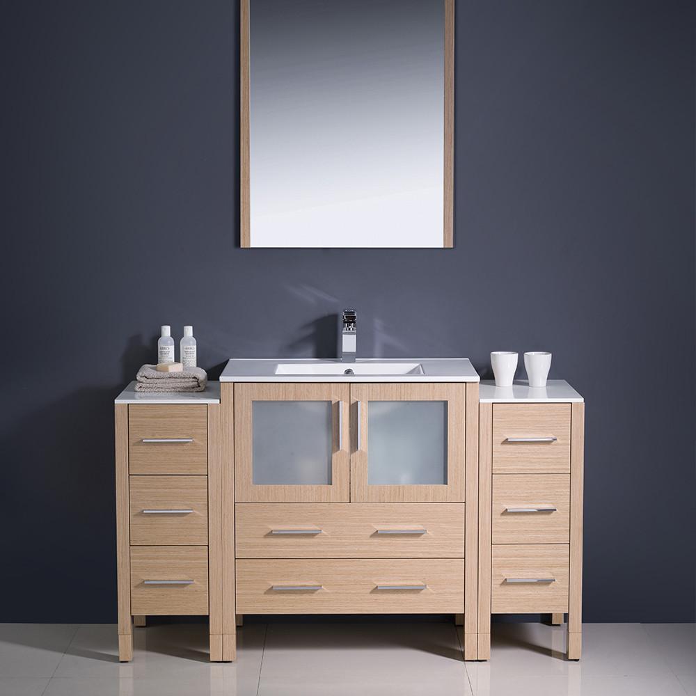Fresca Torino 54" Light Oak Modern Vanity w/ 2 Side Cabinets & Integrated Sink Vanity Fresca 