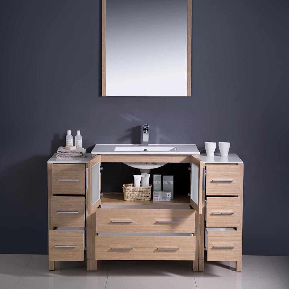 Fresca Torino 54" Light Oak Modern Vanity w/ 2 Side Cabinets & Integrated Sink Vanity Fresca 