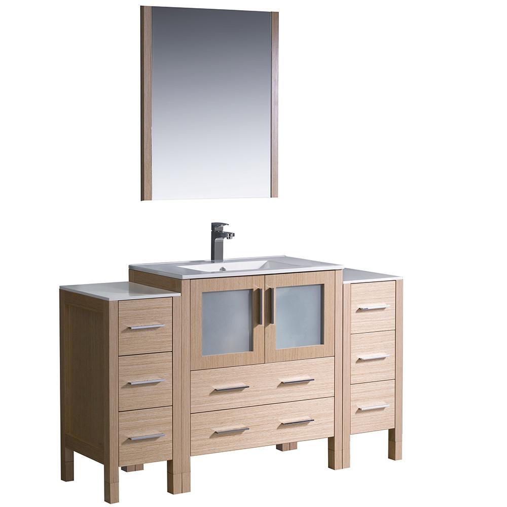 Fresca Torino 54" Light Oak Modern Vanity w/ 2 Side Cabinets & Integrated Sink Vanity Fresca 