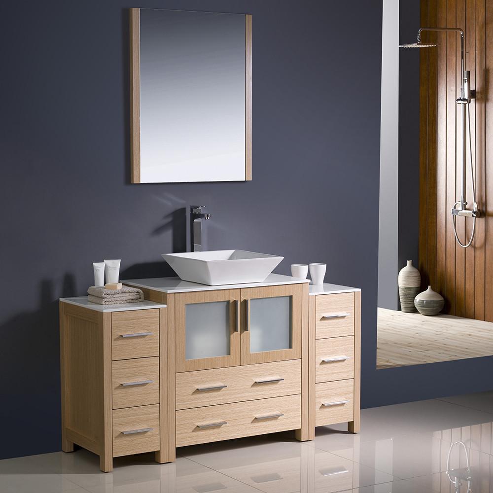 Fresca Torino 54" Light Oak Modern Vanity w/ 2 Side Cabinets & Vessel Sink Vanity Fresca 