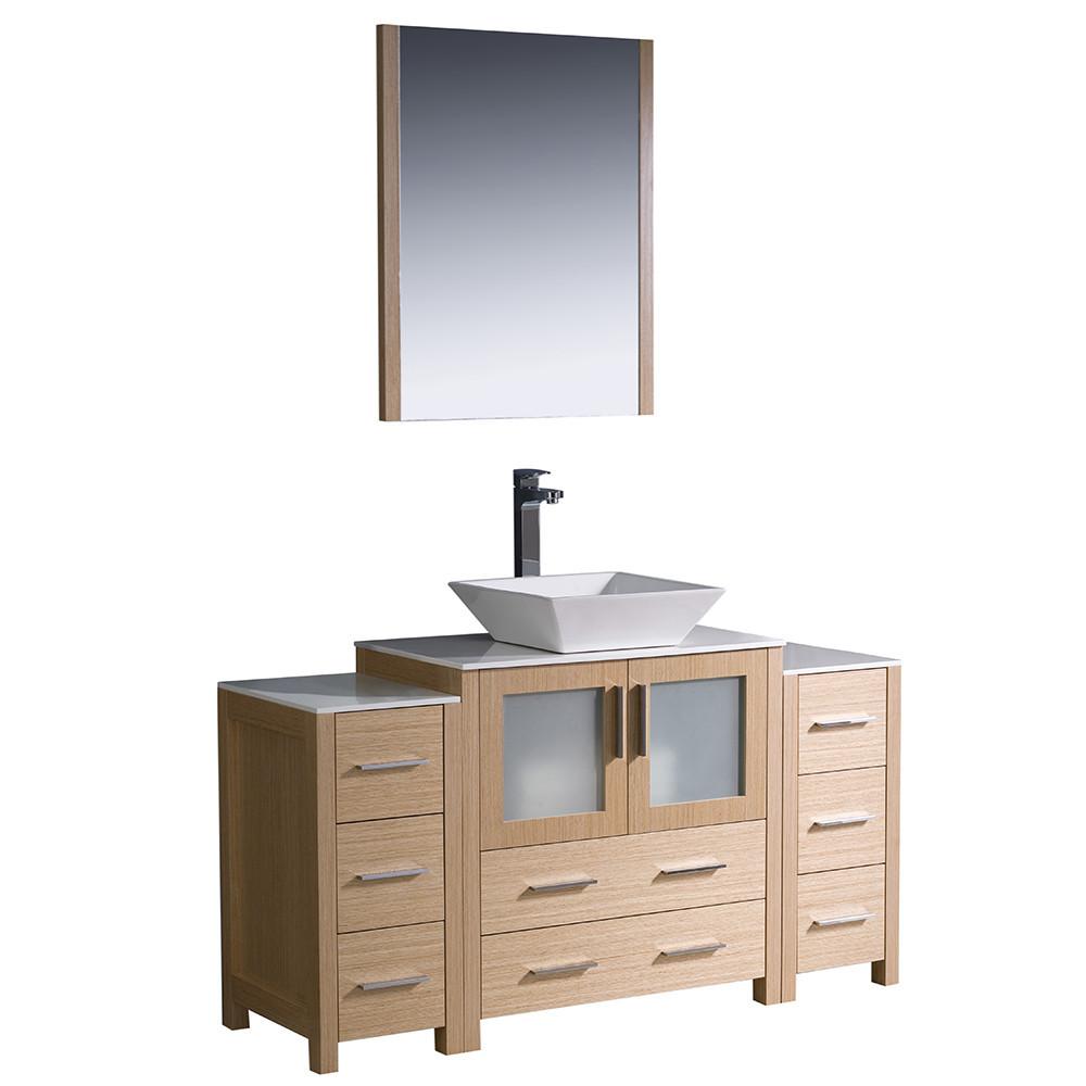 Fresca Torino 54" Light Oak Modern Vanity w/ 2 Side Cabinets & Vessel Sink Vanity Fresca 