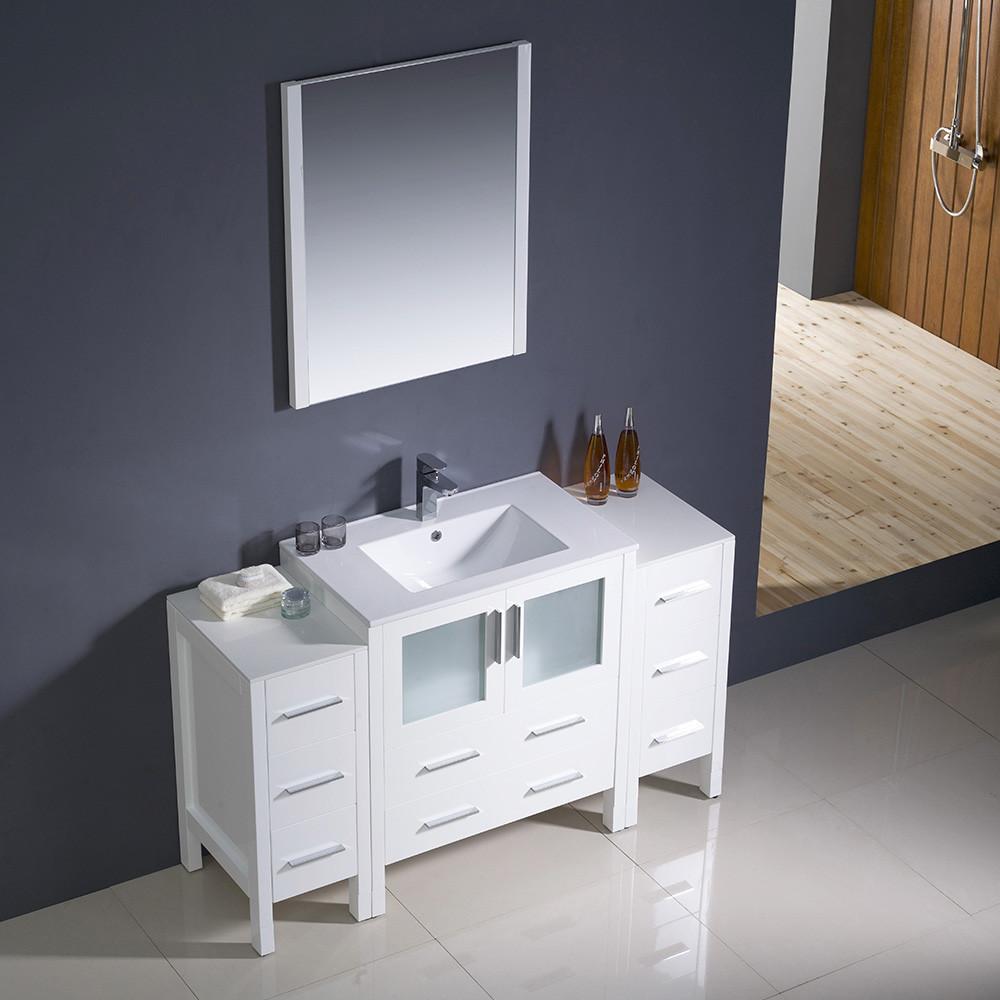 Fresca Torino 54" White Modern Vanity w/ 2 Side Cabinets & Integrated Sink Vanity Fresca 