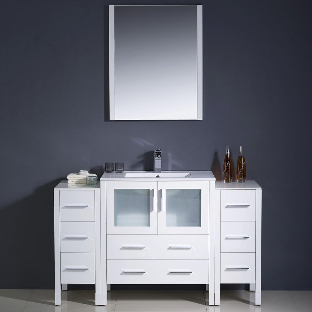 Fresca Torino 54" White Modern Vanity w/ 2 Side Cabinets & Integrated Sink Vanity Fresca 