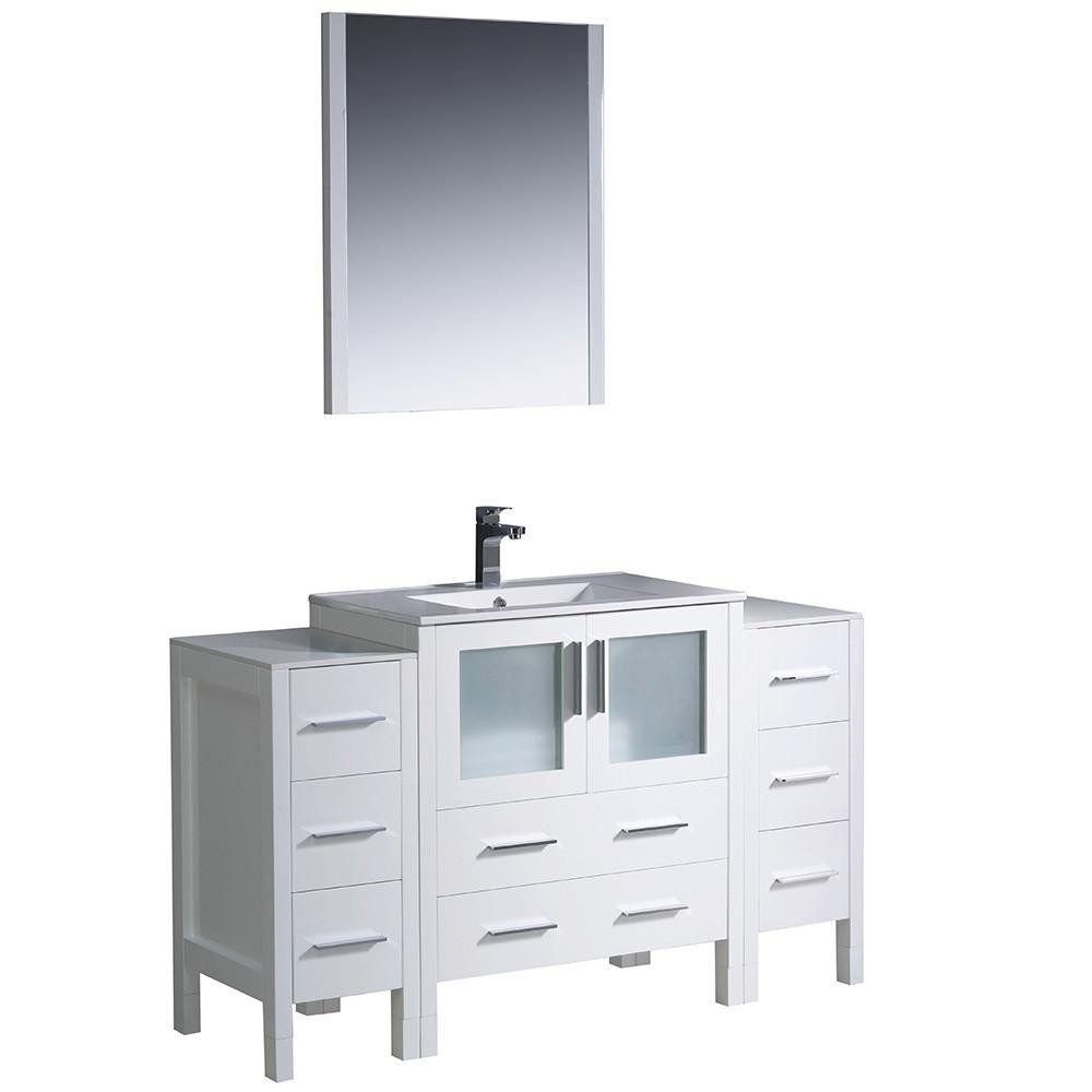 Fresca Torino 54" White Modern Vanity w/ 2 Side Cabinets & Integrated Sink Vanity Fresca 