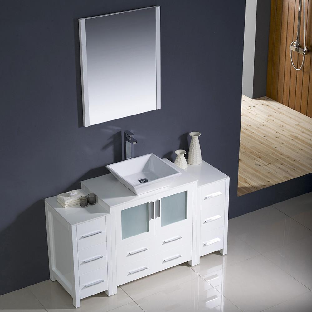 Fresca Torino 54" Modern Bathroom Vanity w/ 2 Side Cabinets & Vessel Sink White Vanity Fresca 