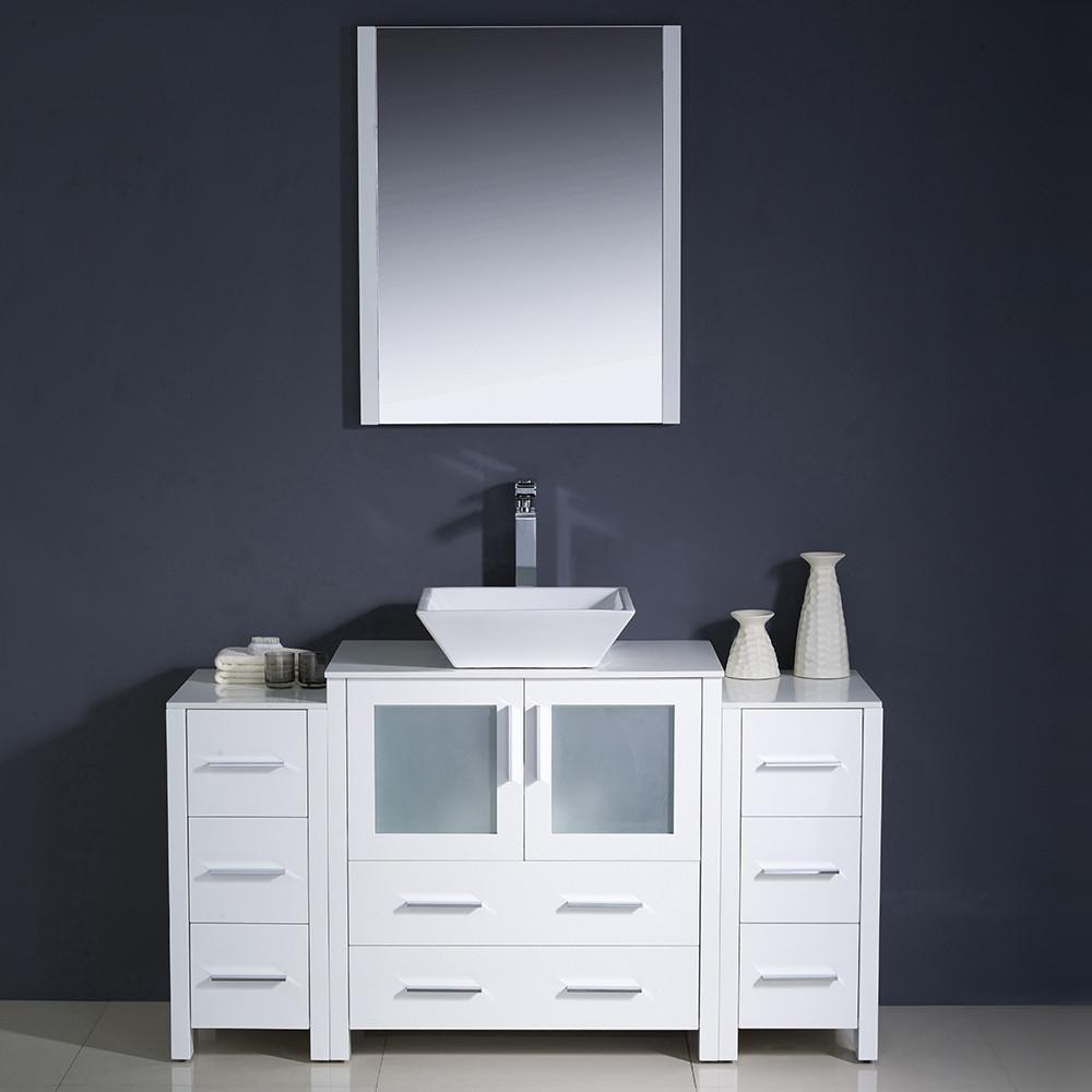 Fresca Torino 54" Modern Bathroom Vanity w/ 2 Side Cabinets & Vessel Sink White Vanity Fresca 