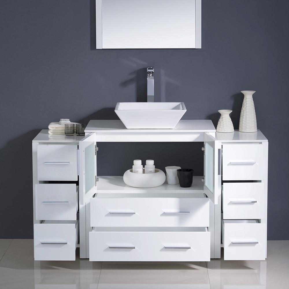 Fresca Torino 54" Modern Bathroom Vanity w/ 2 Side Cabinets & Vessel Sink White Vanity Fresca 