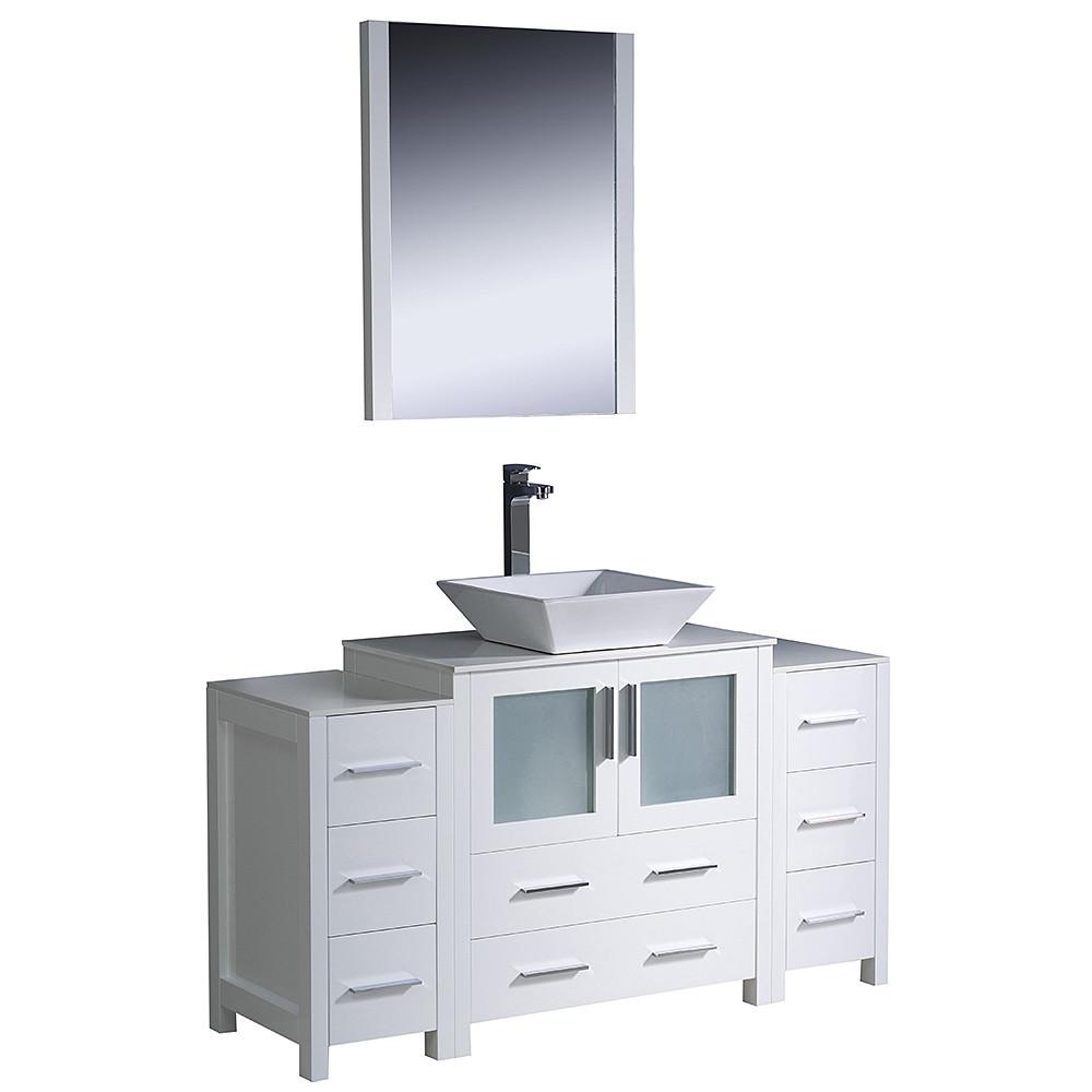 Fresca Torino 54" Modern Bathroom Vanity w/ 2 Side Cabinets & Vessel Sink White Vanity Fresca 