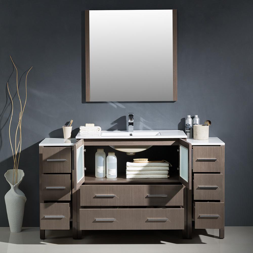 Fresca Torino 60" Gray Oak Modern Vanity w/ 2 Side Cabinets & Integrated Sink Vanity Fresca 