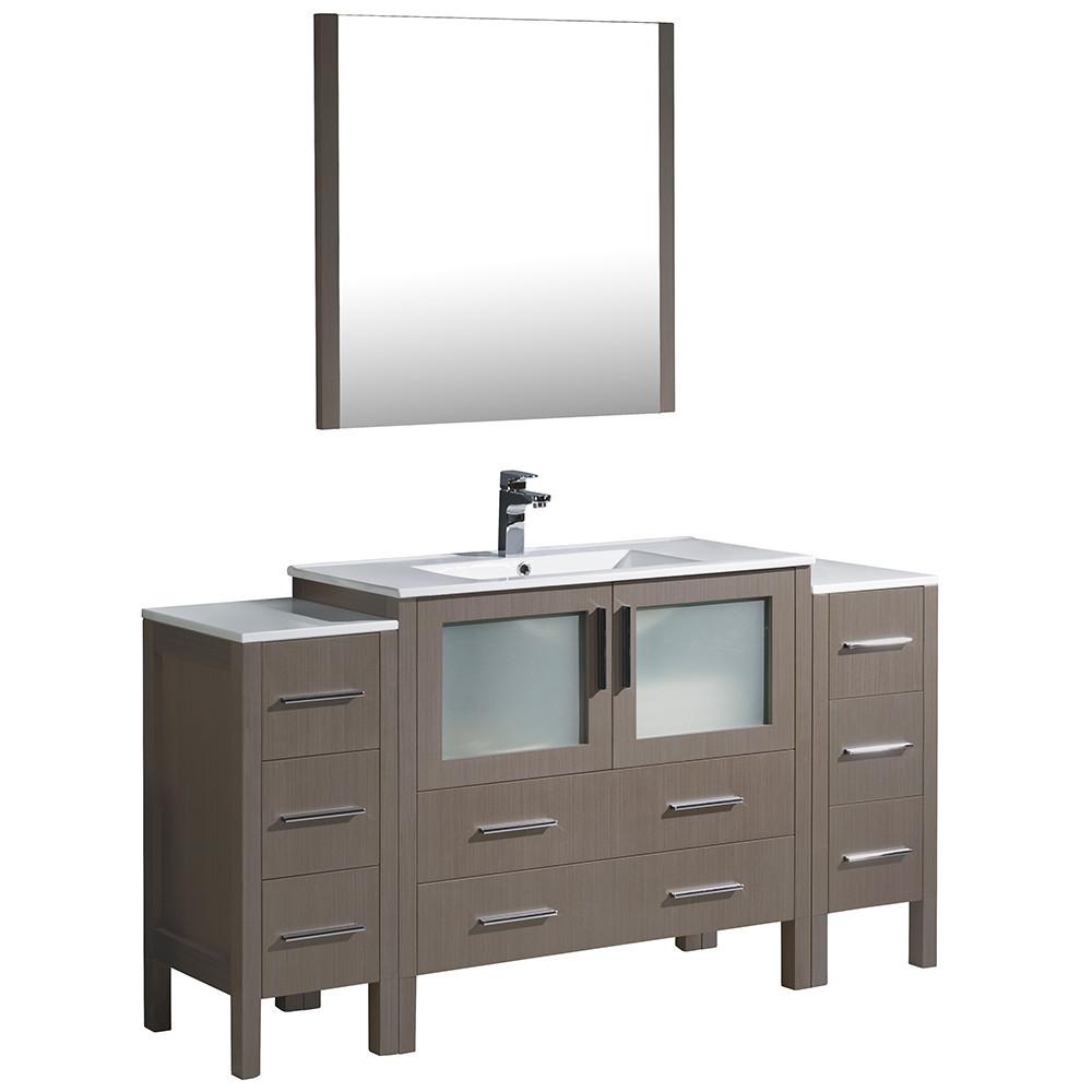 Fresca Torino 60" Gray Oak Modern Vanity w/ 2 Side Cabinets & Integrated Sink Vanity Fresca 