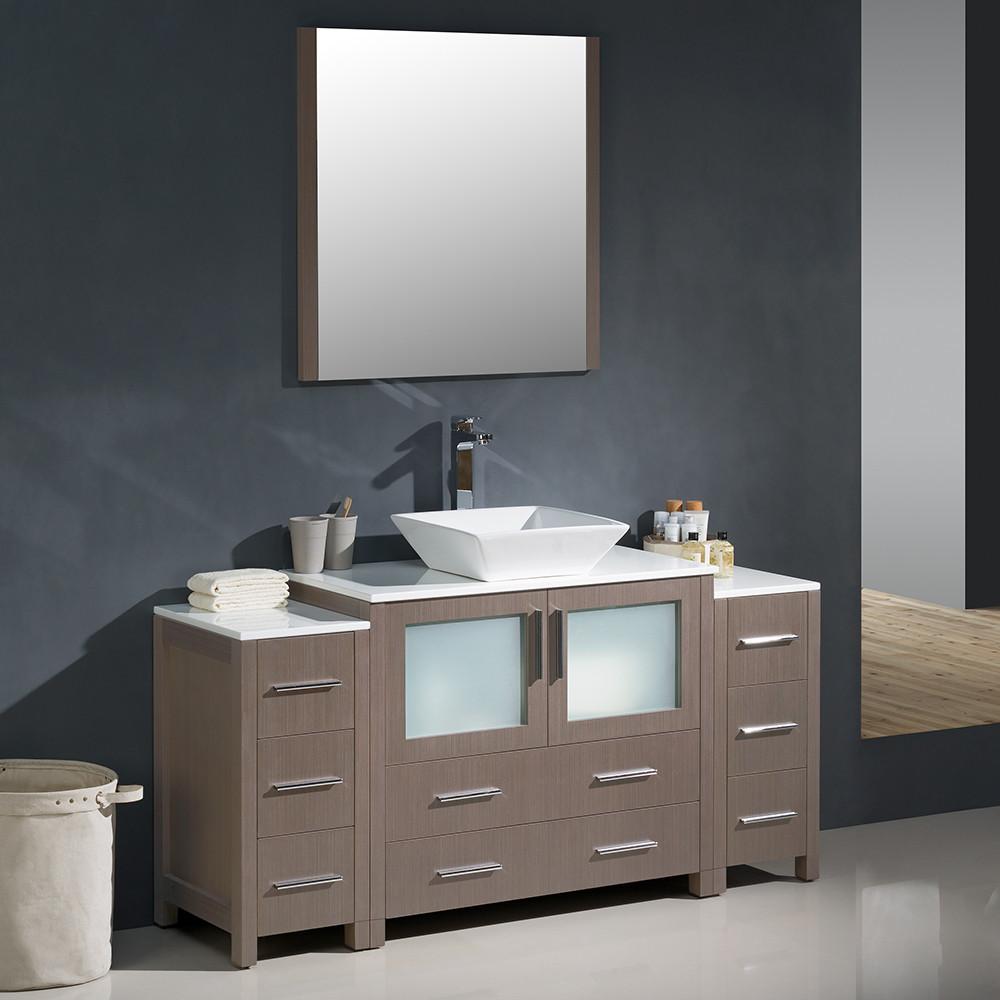 Fresca Torino 60" Gray Oak Modern Vanity w/ 2 Side Cabinets & Vessel Sink Vanity Fresca 