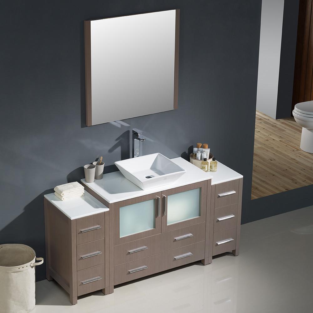 Fresca Torino 60" Gray Oak Modern Vanity w/ 2 Side Cabinets & Vessel Sink Vanity Fresca 