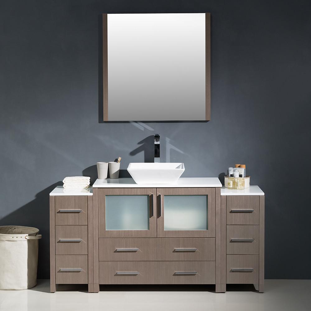 Fresca Torino 60" Gray Oak Modern Vanity w/ 2 Side Cabinets & Vessel Sink Vanity Fresca 