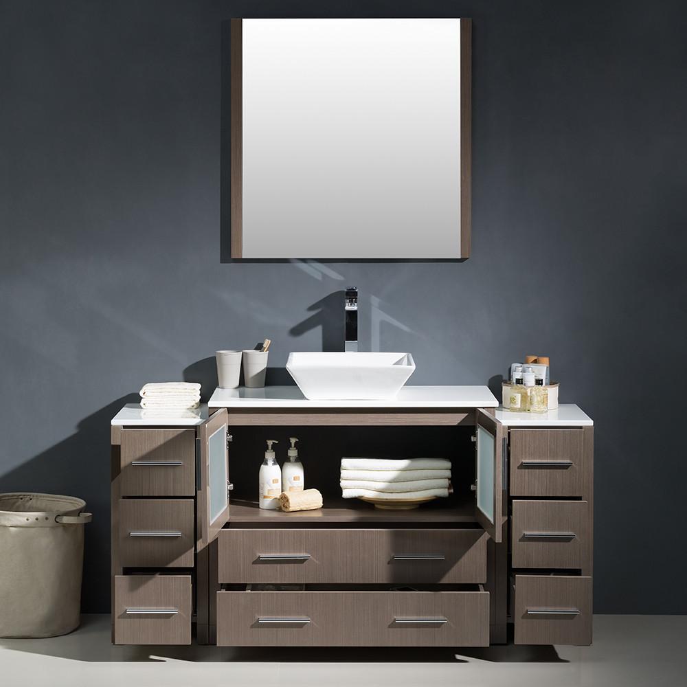 Fresca Torino 60" Gray Oak Modern Vanity w/ 2 Side Cabinets & Vessel Sink Vanity Fresca 