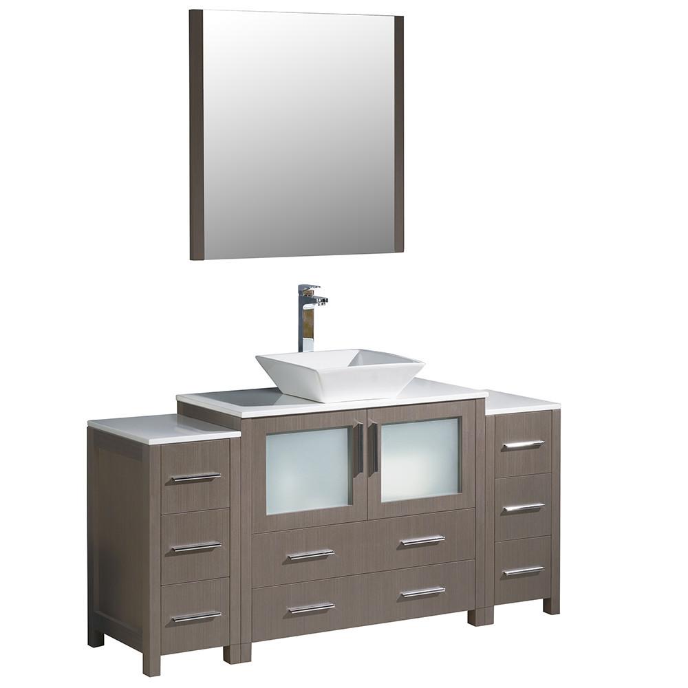 Fresca Torino 60" Gray Oak Modern Vanity w/ 2 Side Cabinets & Vessel Sink Vanity Fresca 