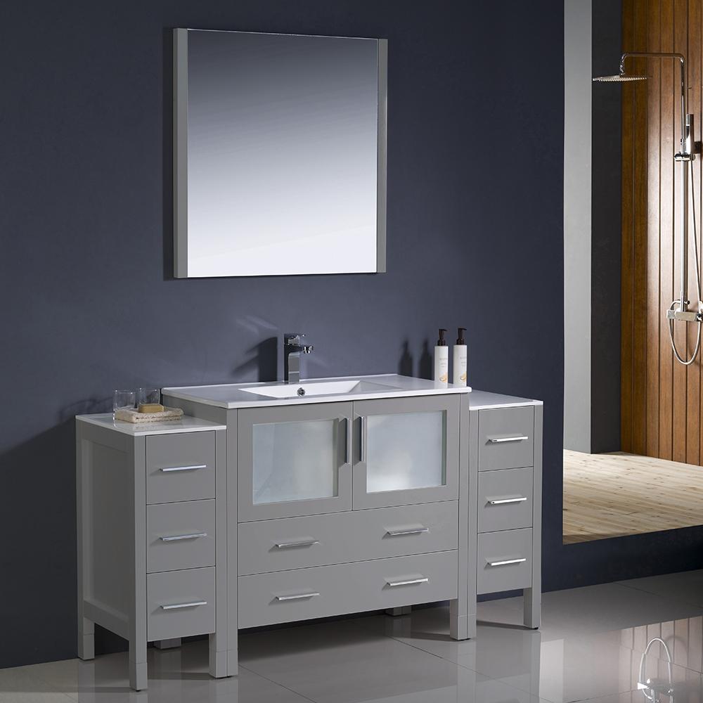 Fresca Torino 60" Gray Modern Bathroom Vanity w/ 2 Side Cabinets & Integrated Sink Vanity Fresca 