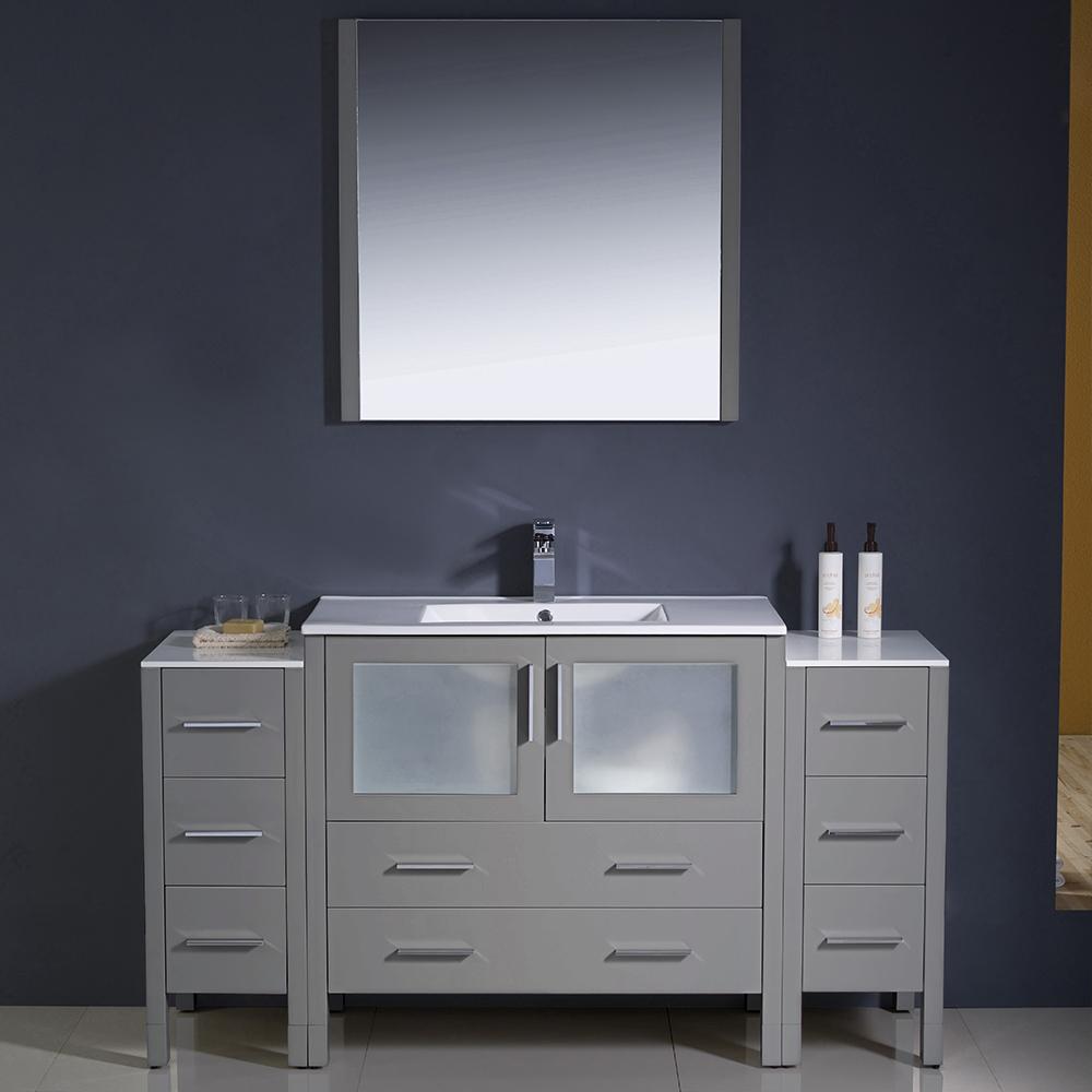 Fresca Torino 60" Gray Modern Bathroom Vanity w/ 2 Side Cabinets & Integrated Sink Vanity Fresca 
