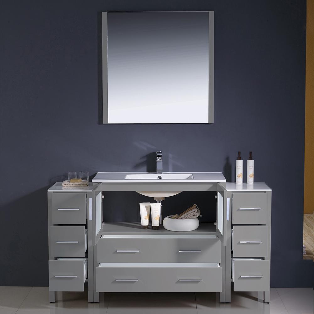 Fresca Torino 60" Gray Modern Bathroom Vanity w/ 2 Side Cabinets & Integrated Sink Vanity Fresca 