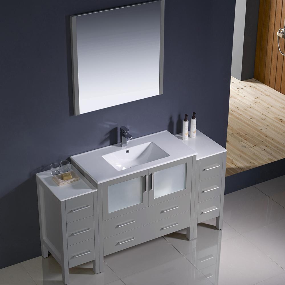 Fresca Torino 60" Gray Modern Bathroom Vanity w/ 2 Side Cabinets & Integrated Sink Vanity Fresca 