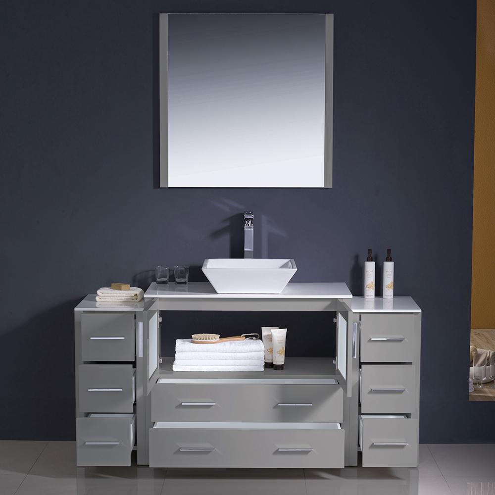 Fresca Torino 60" Gray Modern Bathroom Vanity w/ 2 Side Cabinets & Vessel Sink Vanity Fresca 