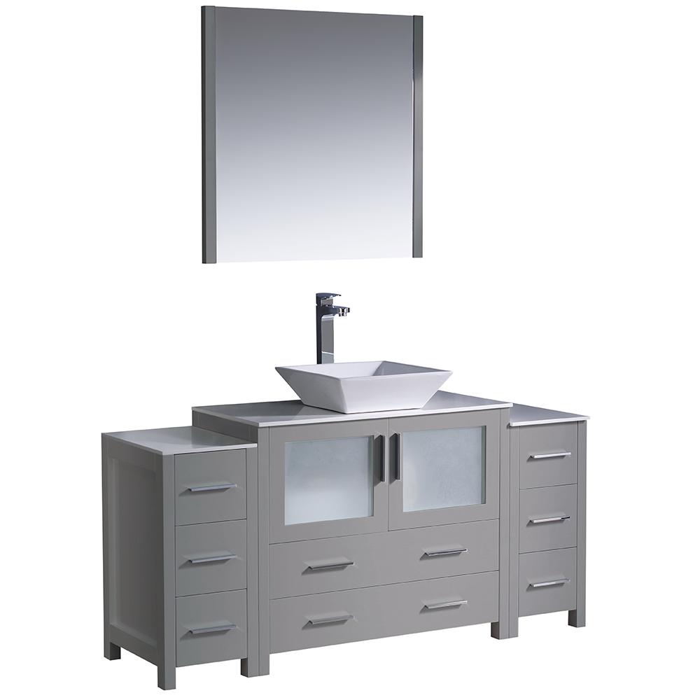 Fresca Torino 60" Gray Modern Bathroom Vanity w/ 2 Side Cabinets & Vessel Sink Vanity Fresca 