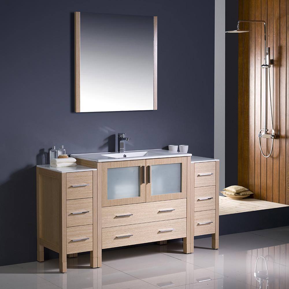 Fresca Torino 60" Light Oak Modern Vanity w/ 2 Side Cabinets & Integrated Sink Vanity Fresca 