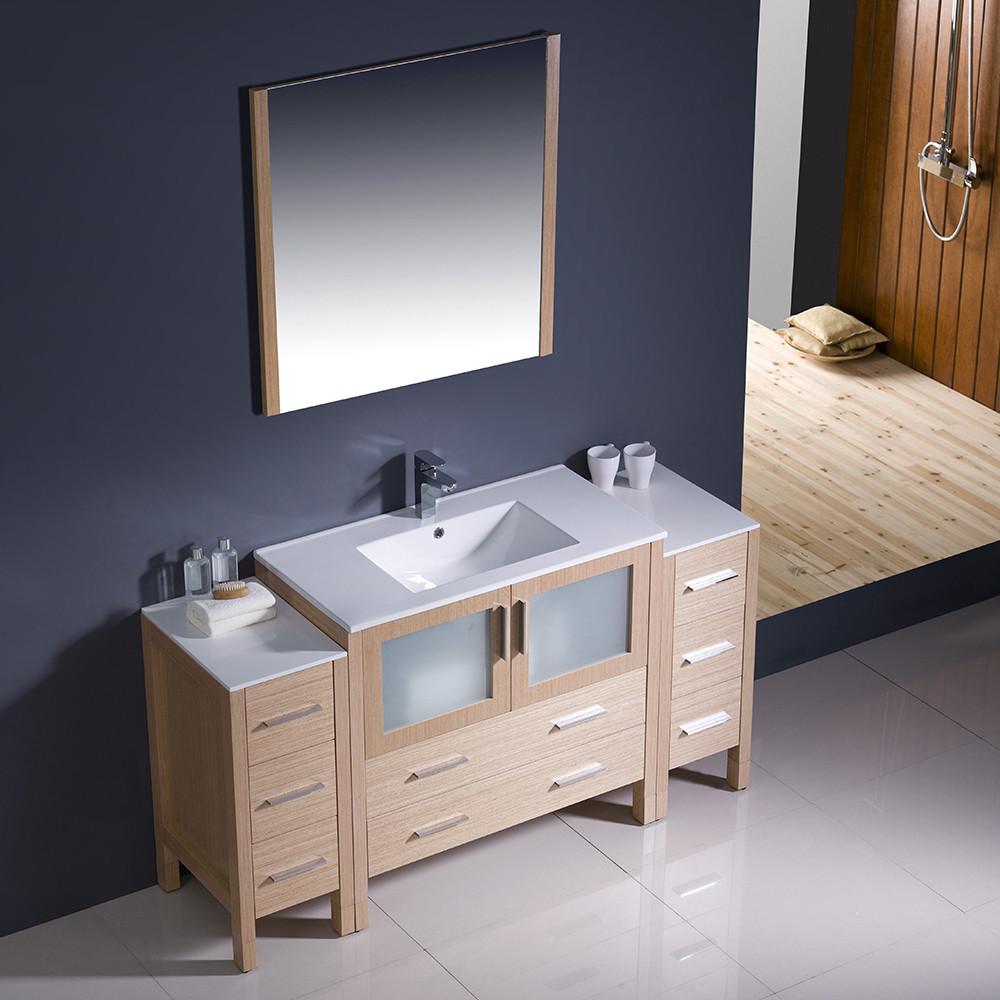 Fresca Torino 60" Light Oak Modern Vanity w/ 2 Side Cabinets & Integrated Sink Vanity Fresca 