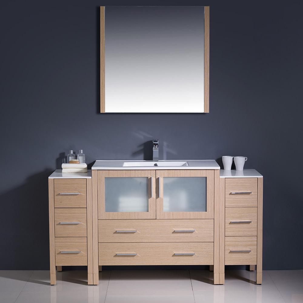 Fresca Torino 60" Light Oak Modern Vanity w/ 2 Side Cabinets & Integrated Sink Vanity Fresca 