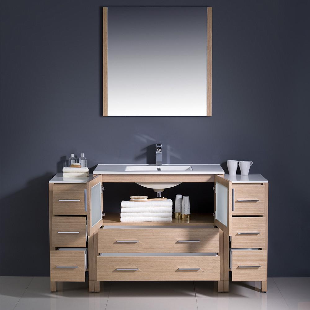 Fresca Torino 60" Light Oak Modern Vanity w/ 2 Side Cabinets & Integrated Sink Vanity Fresca 