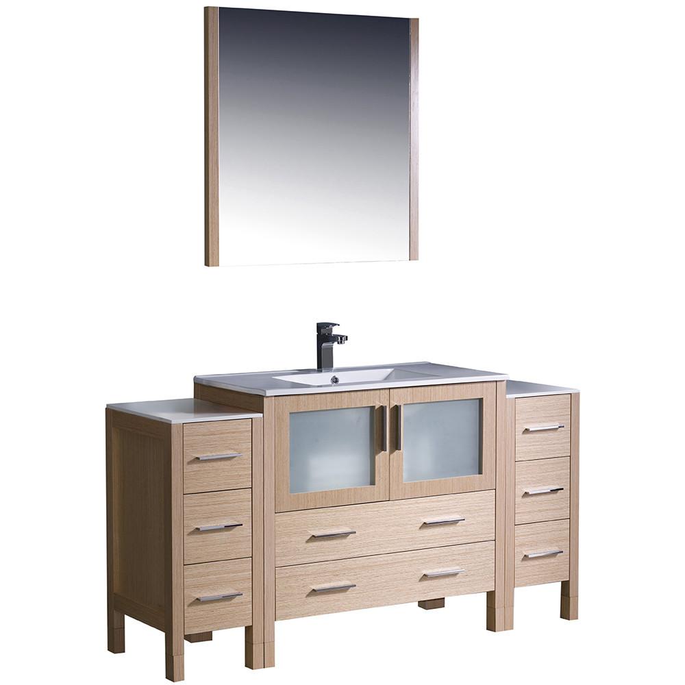 Fresca Torino 60" Light Oak Modern Vanity w/ 2 Side Cabinets & Integrated Sink Vanity Fresca 