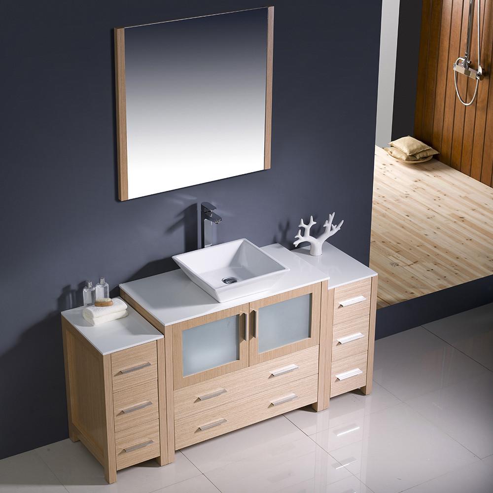 Fresca Torino 60" Light Oak Modern Vanity w/ 2 Side Cabinets & Vessel Sink Vanity Fresca 