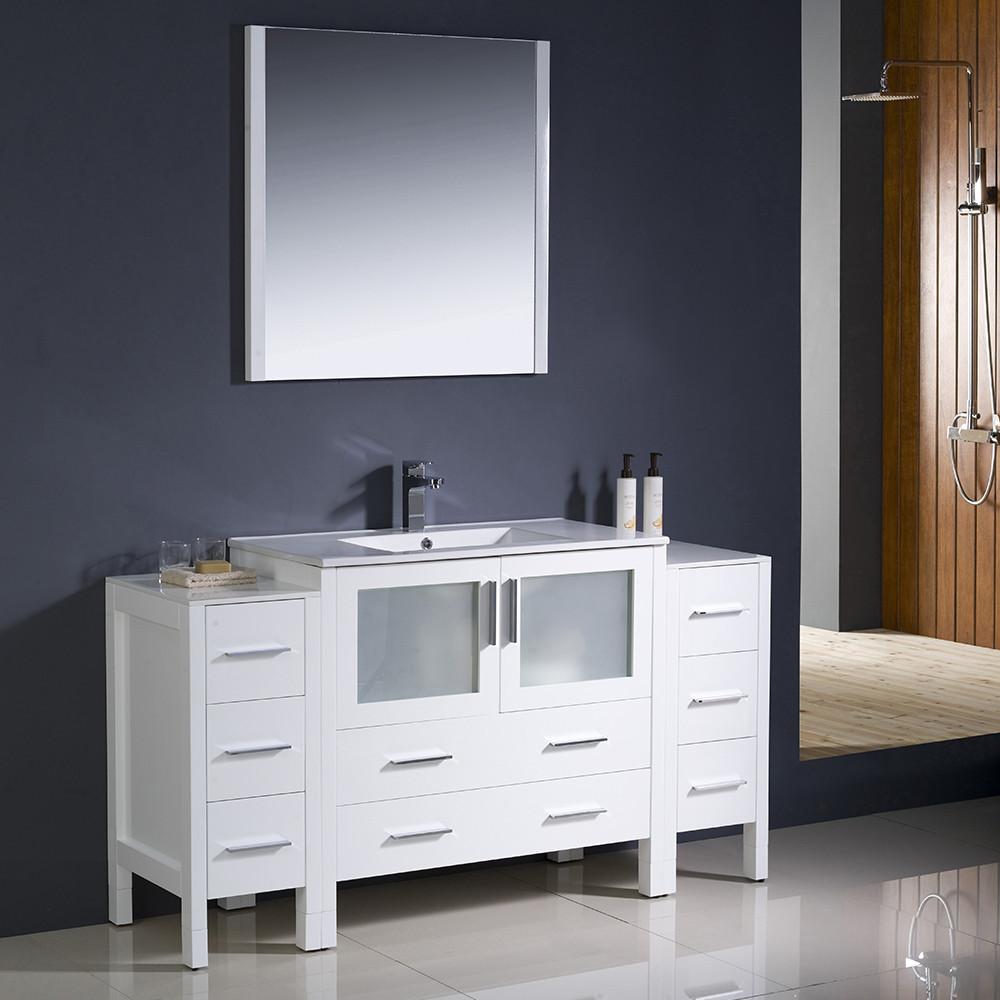Fresca Torino 60" White Modern Vanity w/ 2 Side Cabinets & Integrated Sink Vanity Fresca 