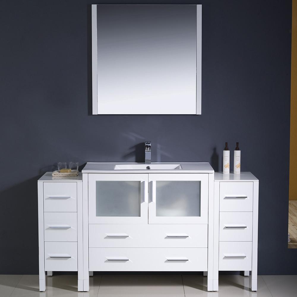 Fresca Torino 60" White Modern Vanity w/ 2 Side Cabinets & Integrated Sink Vanity Fresca 