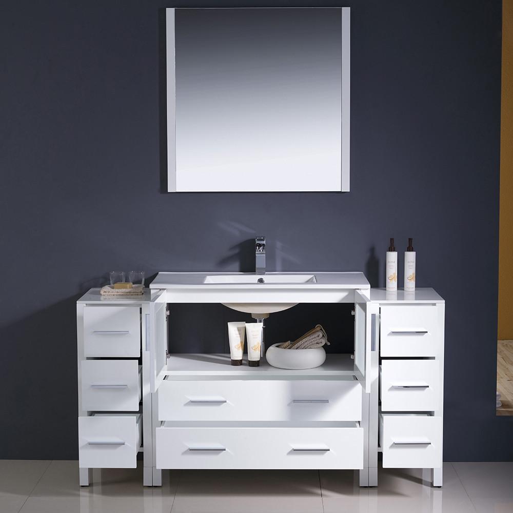 Fresca Torino 60" White Modern Vanity w/ 2 Side Cabinets & Integrated Sink Vanity Fresca 