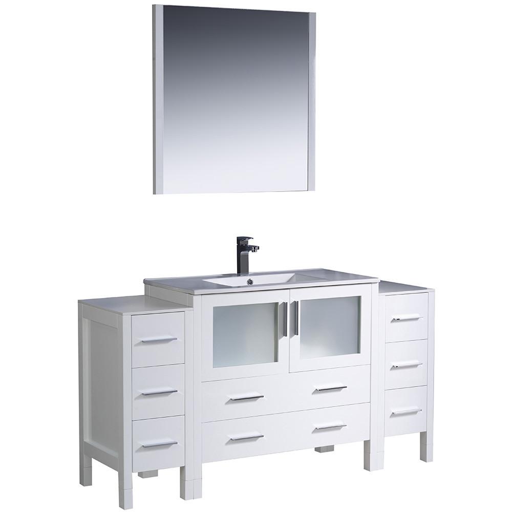 Fresca Torino 60" White Modern Vanity w/ 2 Side Cabinets & Integrated Sink Vanity Fresca 