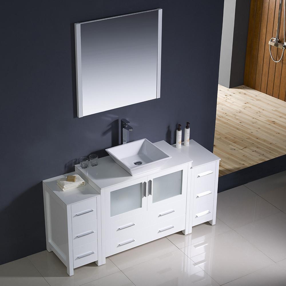 Fresca Torino 60" White Modern Bathroom Vanity w/ 2 Side Cabinets & Vessel Sink Vanity Fresca 
