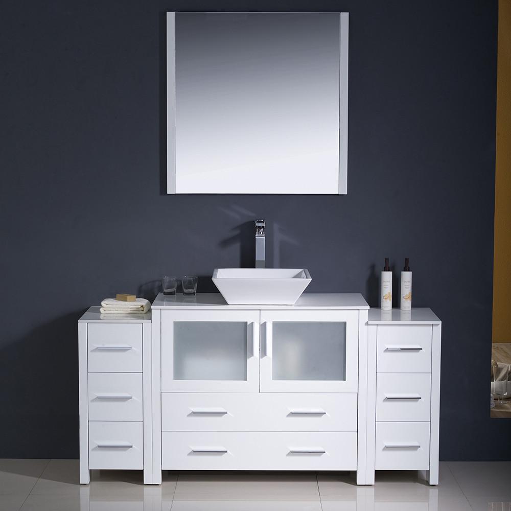 Fresca Torino 60" White Modern Bathroom Vanity w/ 2 Side Cabinets & Vessel Sink Vanity Fresca 