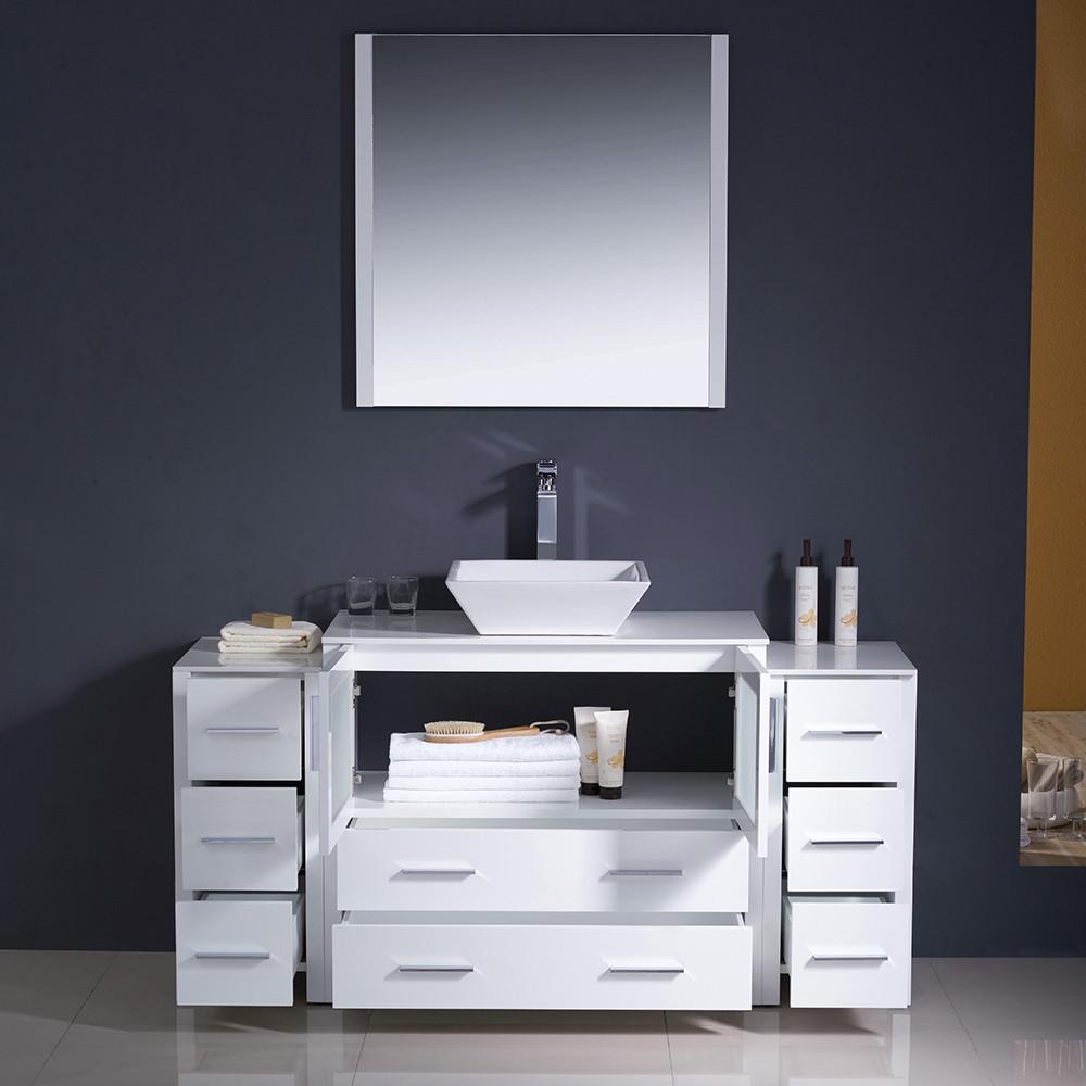 Fresca Torino 60" White Modern Bathroom Vanity w/ 2 Side Cabinets & Vessel Sink Vanity Fresca 
