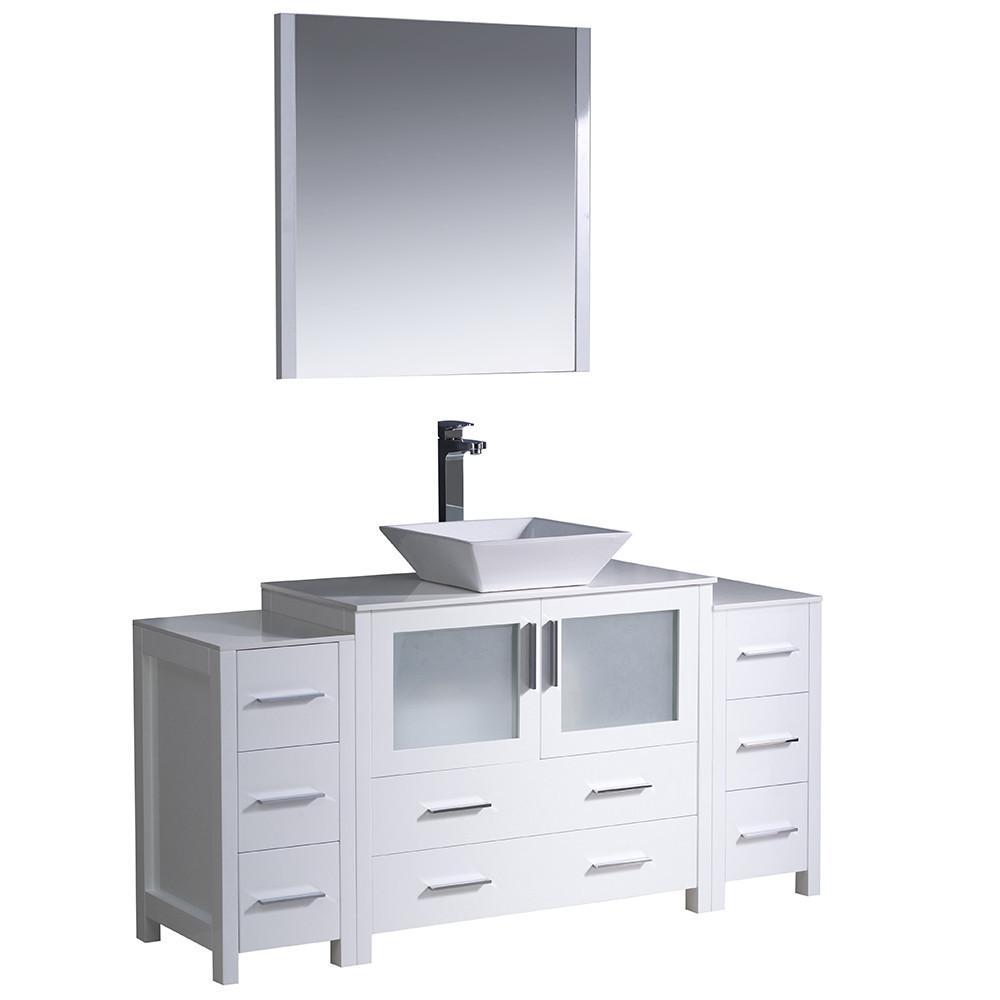 Fresca Torino 60" White Modern Bathroom Vanity w/ 2 Side Cabinets & Vessel Sink Vanity Fresca 