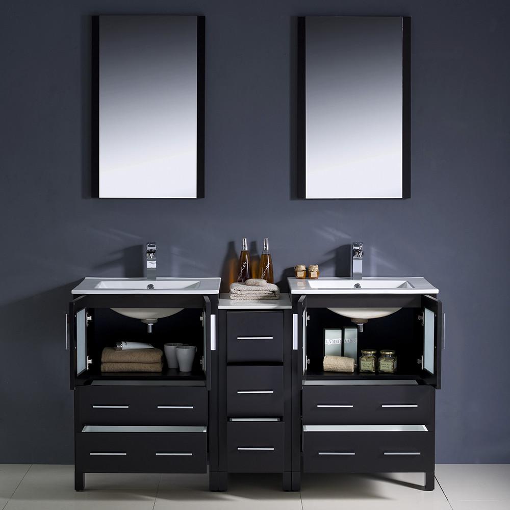 Fresca Torino 60" Espresso Modern Double Sink Vanity w/ Side Cabinet & Integrated Sinks Vanity Fresca 