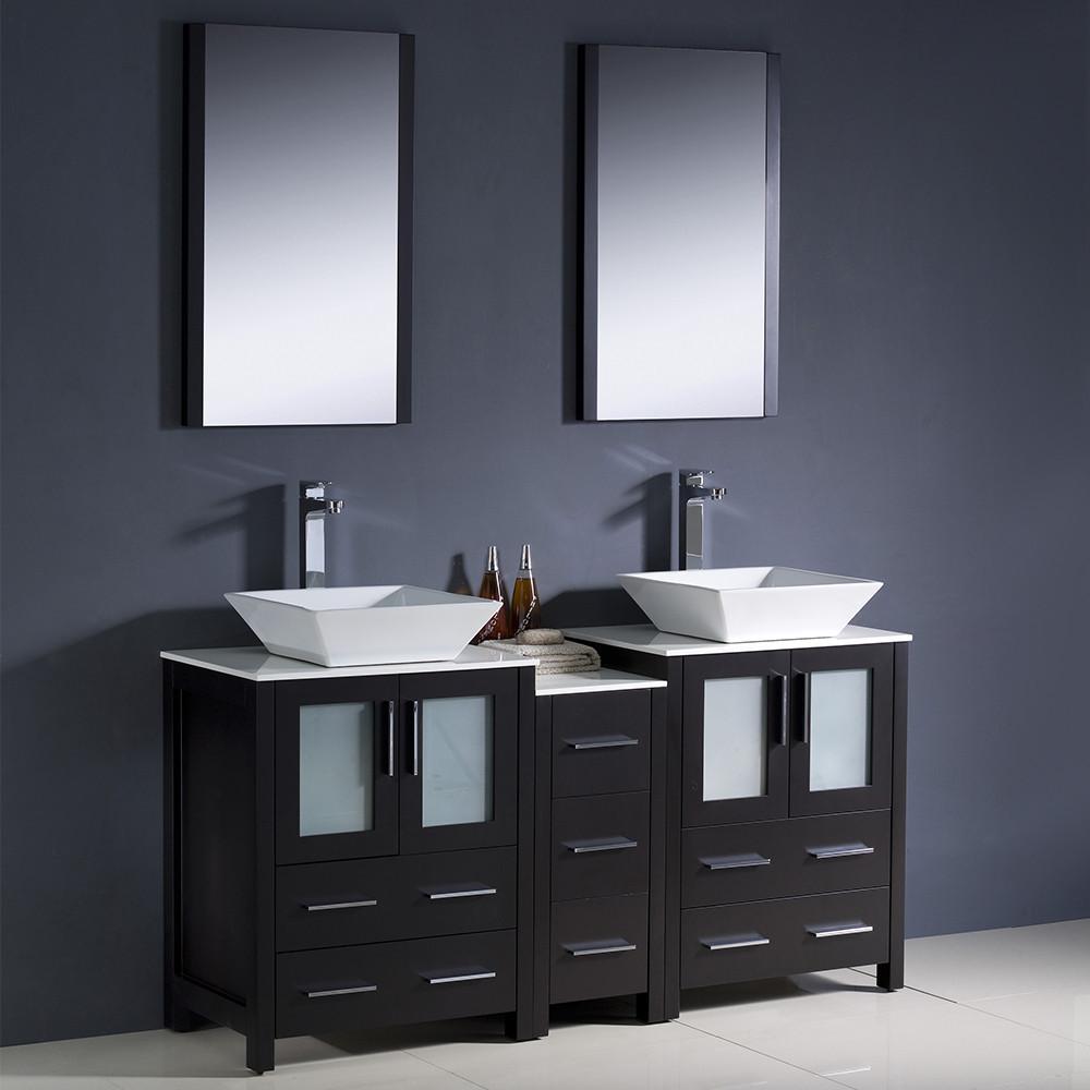 Fresca Torino 60" Espresso Modern Double Sink Vanity w/ Side Cabinet & Vessel Sinks Vanity Fresca 