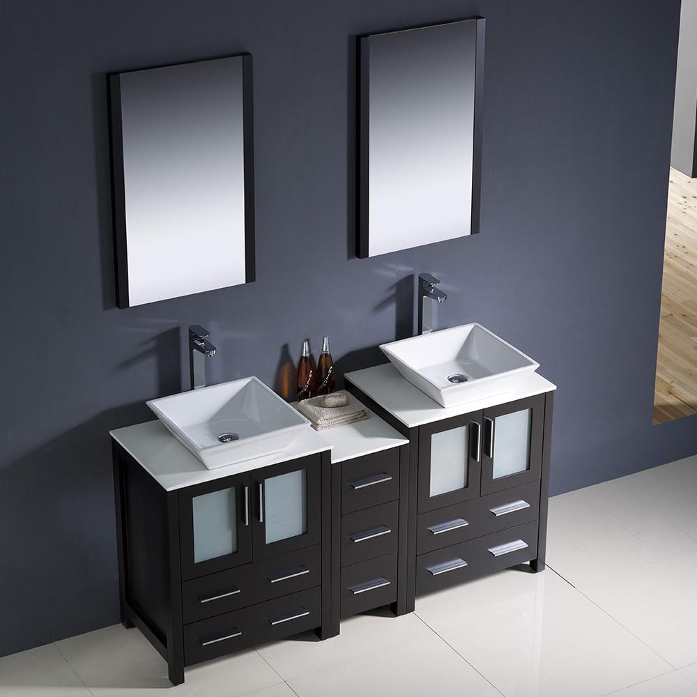 Fresca Torino 60" Espresso Modern Double Sink Vanity w/ Side Cabinet & Vessel Sinks Vanity Fresca 