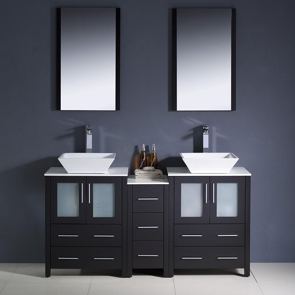 Fresca Torino 60" Espresso Modern Double Sink Vanity w/ Side Cabinet & Vessel Sinks Vanity Fresca 